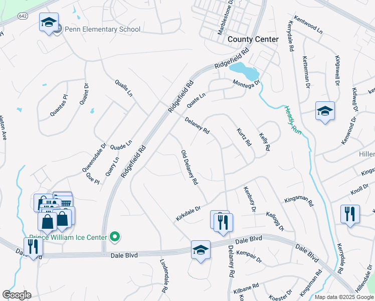 map of restaurants, bars, coffee shops, grocery stores, and more near 13100 Kurtz Road in Woodbridge