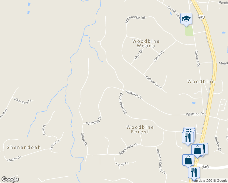 map of restaurants, bars, coffee shops, grocery stores, and more near 8105 Counselor Road in Manassas