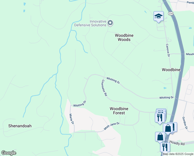 map of restaurants, bars, coffee shops, grocery stores, and more near 8105 Counselor Road in Manassas