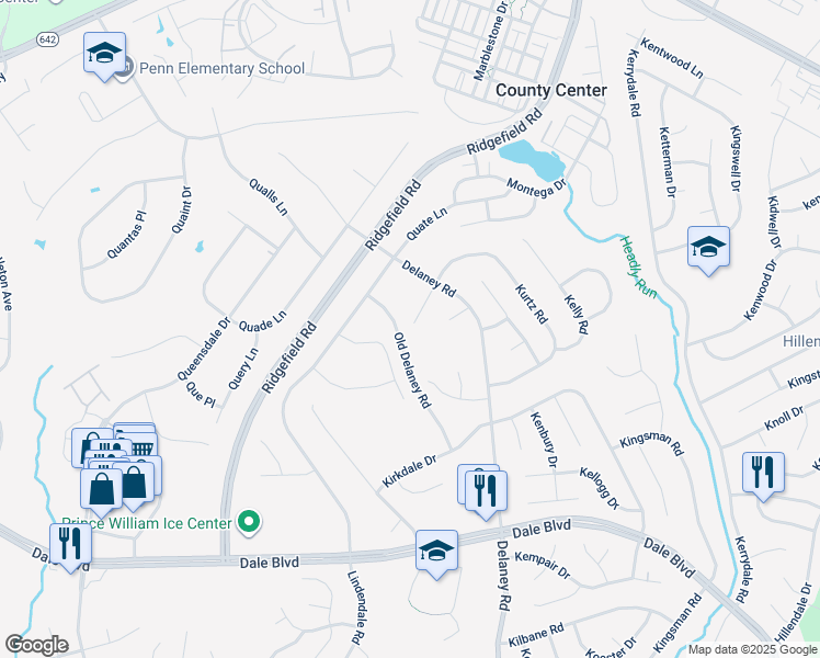 map of restaurants, bars, coffee shops, grocery stores, and more near 13100 Kurtz Road in Woodbridge
