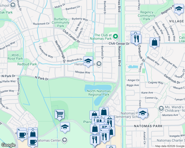 map of restaurants, bars, coffee shops, grocery stores, and more near 2304 Minden Way in Sacramento