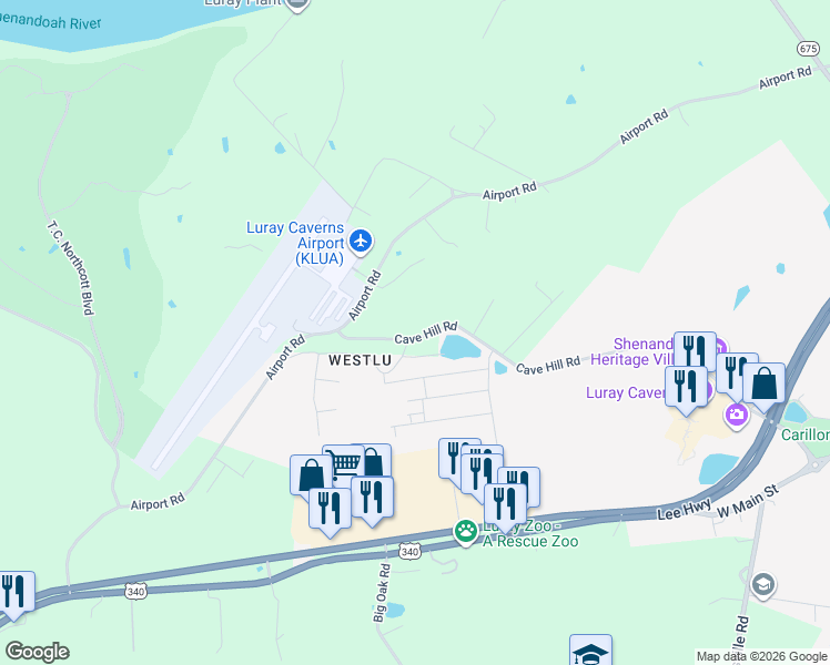 map of restaurants, bars, coffee shops, grocery stores, and more near 814 Cave Hill Road in Luray