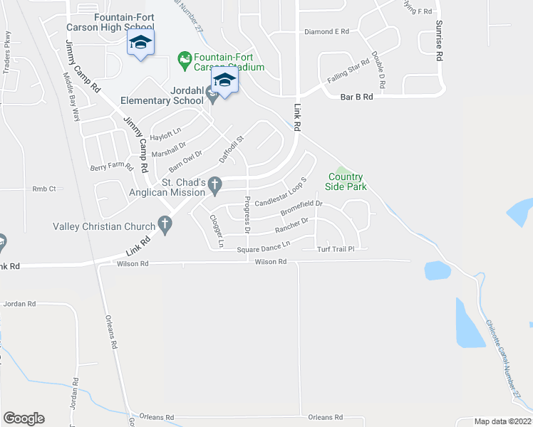 map of restaurants, bars, coffee shops, grocery stores, and more near 913 Bromefield Drive in Fountain