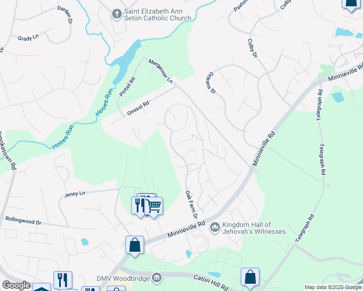 map of restaurants, bars, coffee shops, grocery stores, and more near 2807 White Birch Court in Woodbridge