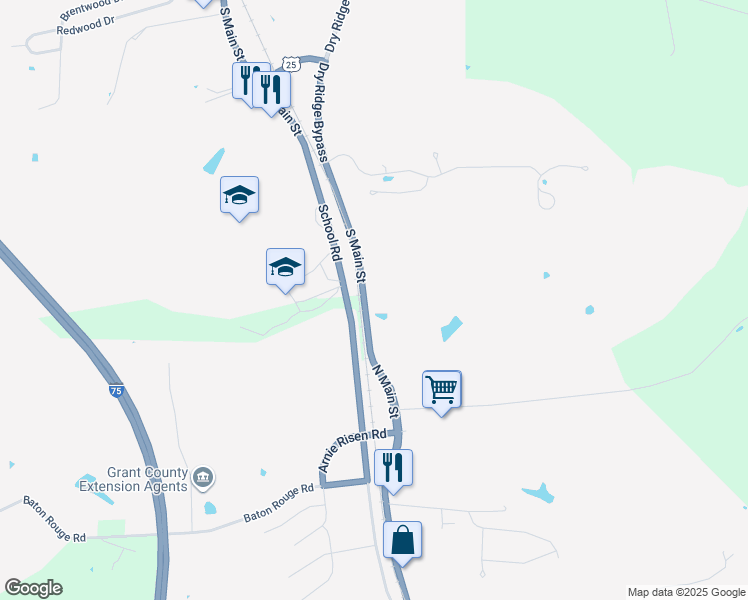 map of restaurants, bars, coffee shops, grocery stores, and more near 155 School Road in Dry Ridge