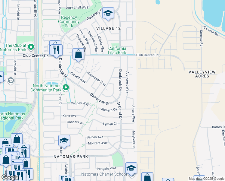 map of restaurants, bars, coffee shops, grocery stores, and more near 231 Orrington Circle in Sacramento