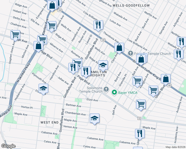 map of restaurants, bars, coffee shops, grocery stores, and more near 1342 Blackstone Avenue in St. Louis