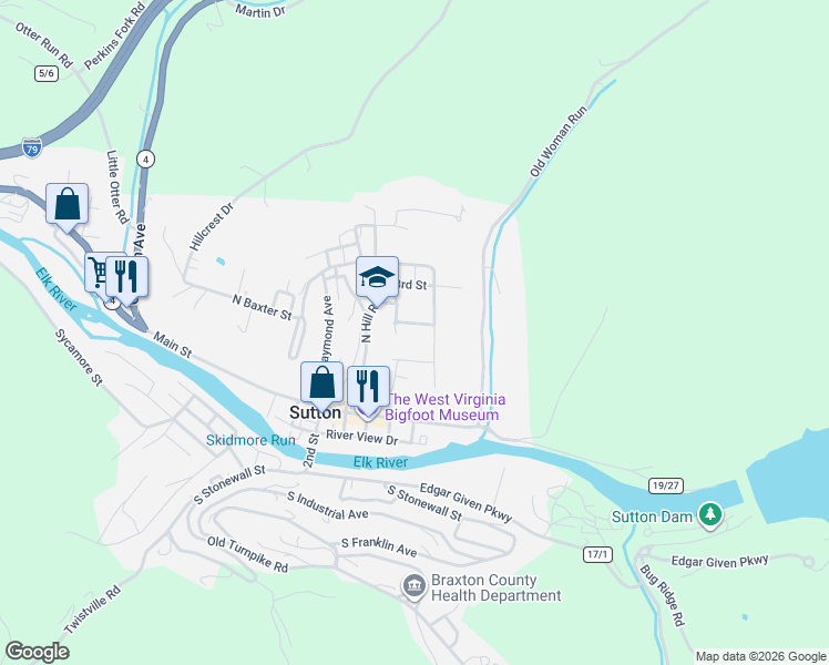 map of restaurants, bars, coffee shops, grocery stores, and more near 43 N 2nd St in Sutton