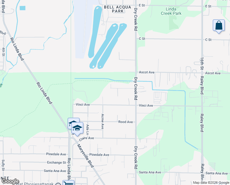 map of restaurants, bars, coffee shops, grocery stores, and more near 1032 Neal Road in Sacramento