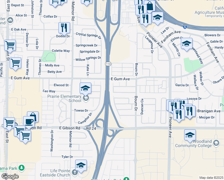 map of restaurants, bars, coffee shops, grocery stores, and more near 928 Sun Valley Court in Woodland