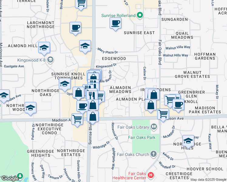 map of restaurants, bars, coffee shops, grocery stores, and more near 5400 Heritage Tree Lane in Citrus Heights
