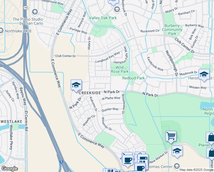map of restaurants, bars, coffee shops, grocery stores, and more near 2946 Trap Rock Way in Sacramento