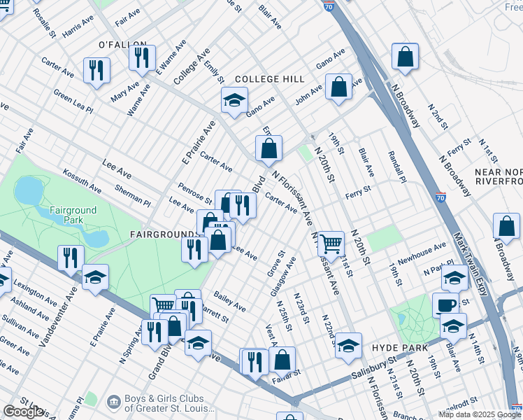 map of restaurants, bars, coffee shops, grocery stores, and more near 4231 Peck Street in St. Louis