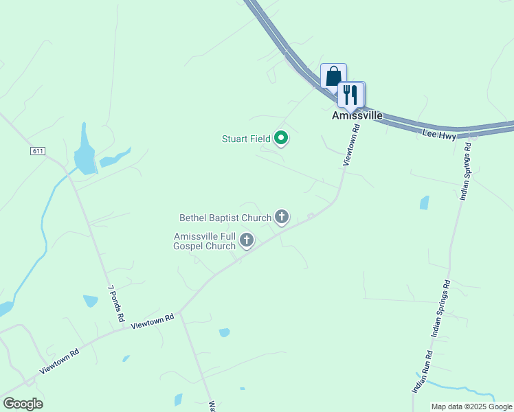 map of restaurants, bars, coffee shops, grocery stores, and more near 20 Mockingbird Lane in Amissville