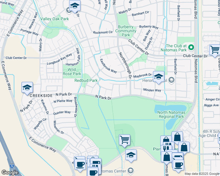 map of restaurants, bars, coffee shops, grocery stores, and more near 6 Edgemar Court in Sacramento