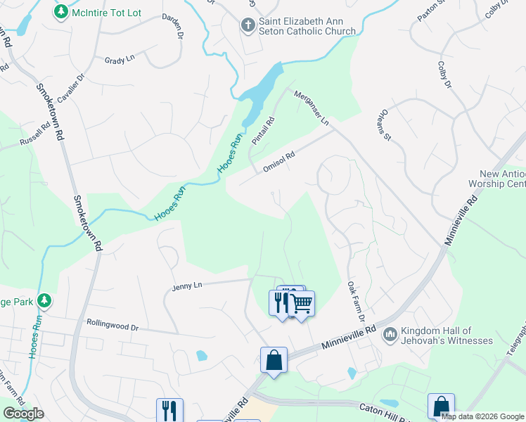 map of restaurants, bars, coffee shops, grocery stores, and more near 13469 Fowke Lane in Woodbridge