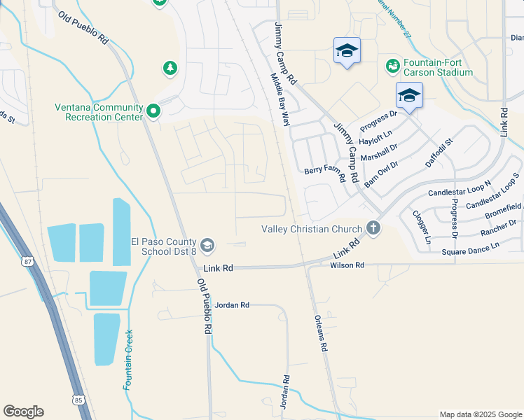 map of restaurants, bars, coffee shops, grocery stores, and more near 1201 Rmb Ct in Fountain