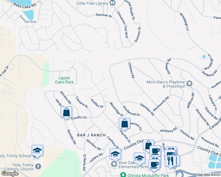 map of restaurants, bars, coffee shops, grocery stores, and more near 3878 Ziana Road in Cameron Park
