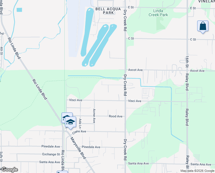 map of restaurants, bars, coffee shops, grocery stores, and more near 1032 Neal Road in Sacramento