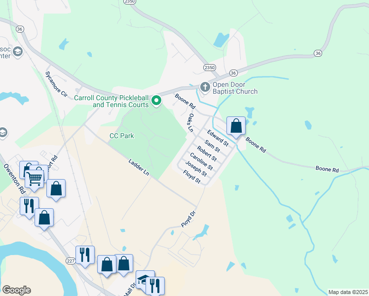 map of restaurants, bars, coffee shops, grocery stores, and more near 192 Floyd Street in Carrollton