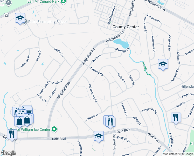 map of restaurants, bars, coffee shops, grocery stores, and more near 13110 Kurtz Road in Woodbridge