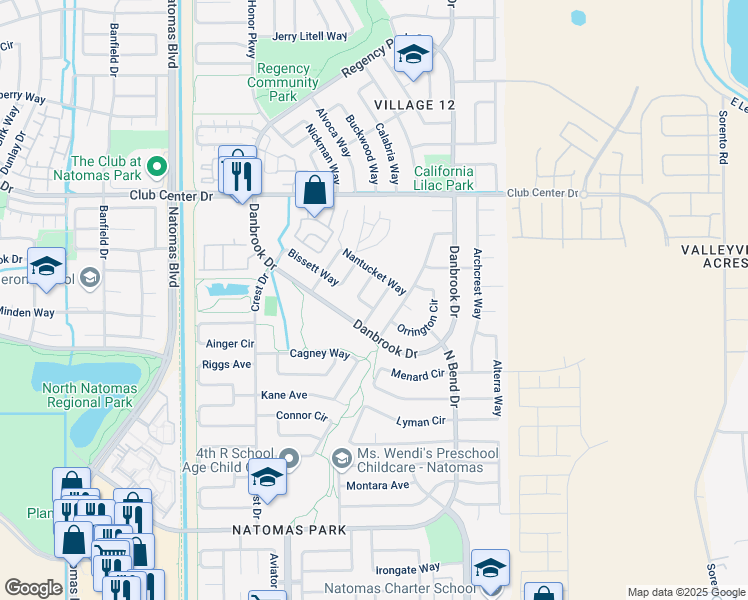map of restaurants, bars, coffee shops, grocery stores, and more near 5037 Brimley Way in Sacramento
