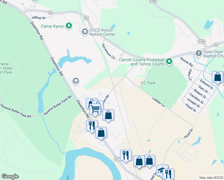 map of restaurants, bars, coffee shops, grocery stores, and more near Airport Road in Carrollton