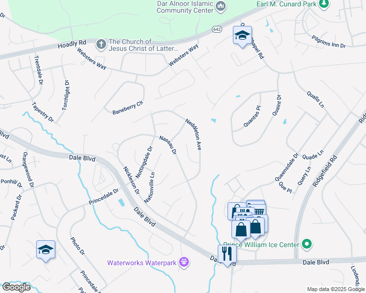 map of restaurants, bars, coffee shops, grocery stores, and more near 13234 Nancy Court in Woodbridge