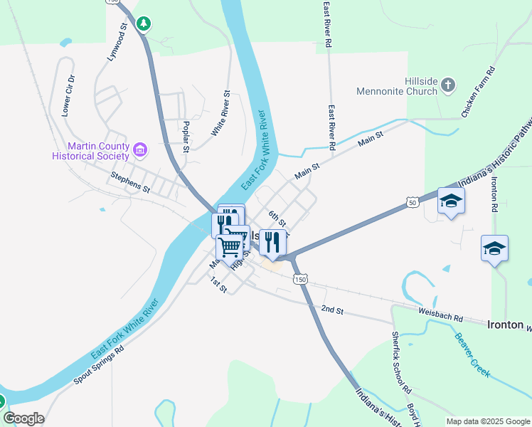 map of restaurants, bars, coffee shops, grocery stores, and more near 108 5th St in Shoals