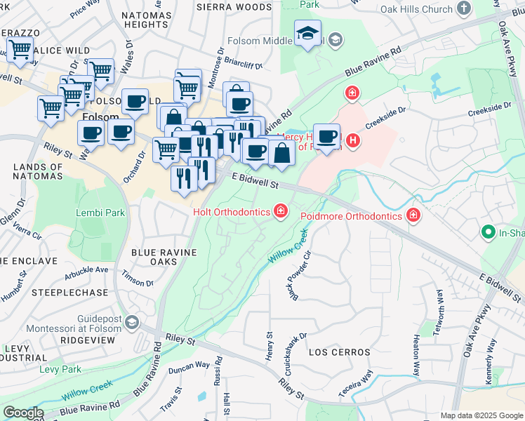 map of restaurants, bars, coffee shops, grocery stores, and more near 780 Harrington Way in Folsom