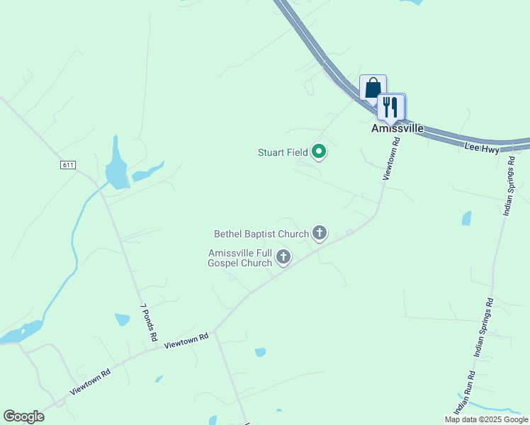 map of restaurants, bars, coffee shops, grocery stores, and more near 20 Mockingbird Lane in Amissville