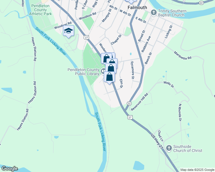 map of restaurants, bars, coffee shops, grocery stores, and more near 402 Monument Street in Falmouth