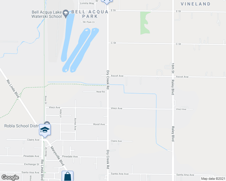 map of restaurants, bars, coffee shops, grocery stores, and more near 5444 Dry Creek Road in Sacramento