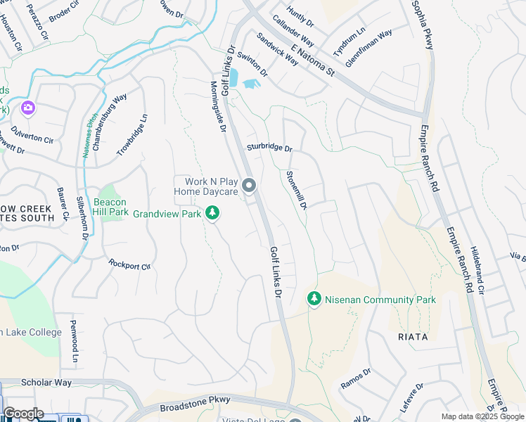 map of restaurants, bars, coffee shops, grocery stores, and more near Golf Links Drive in Folsom