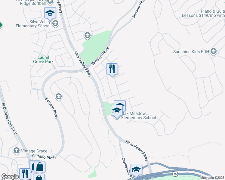 map of restaurants, bars, coffee shops, grocery stores, and more near 1799 Toby Drive in El Dorado Hills
