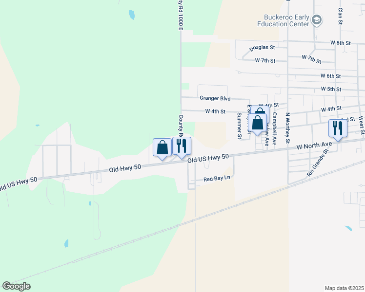 map of restaurants, bars, coffee shops, grocery stores, and more near 72 County Road 1000 East in Flora