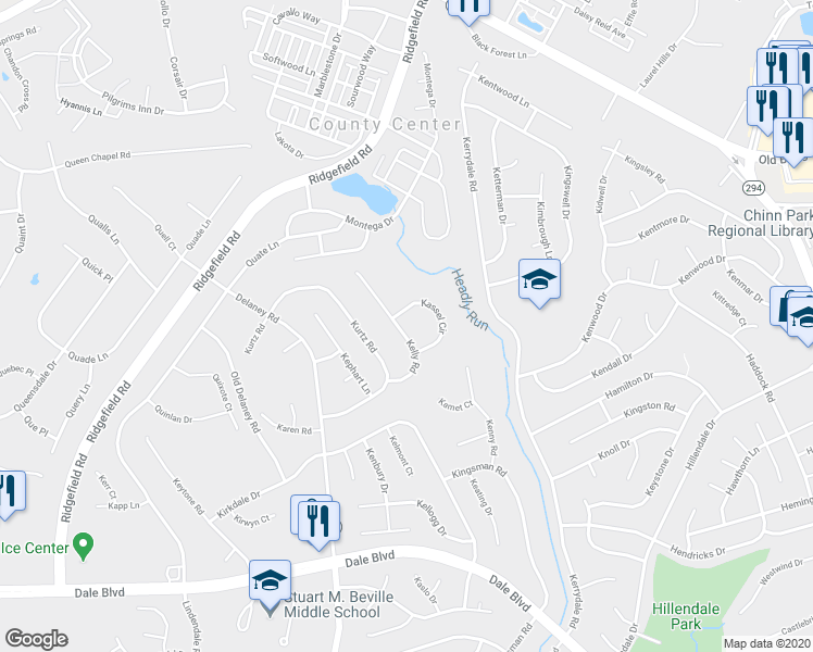 map of restaurants, bars, coffee shops, grocery stores, and more near 4791 Kelly Road in Woodbridge