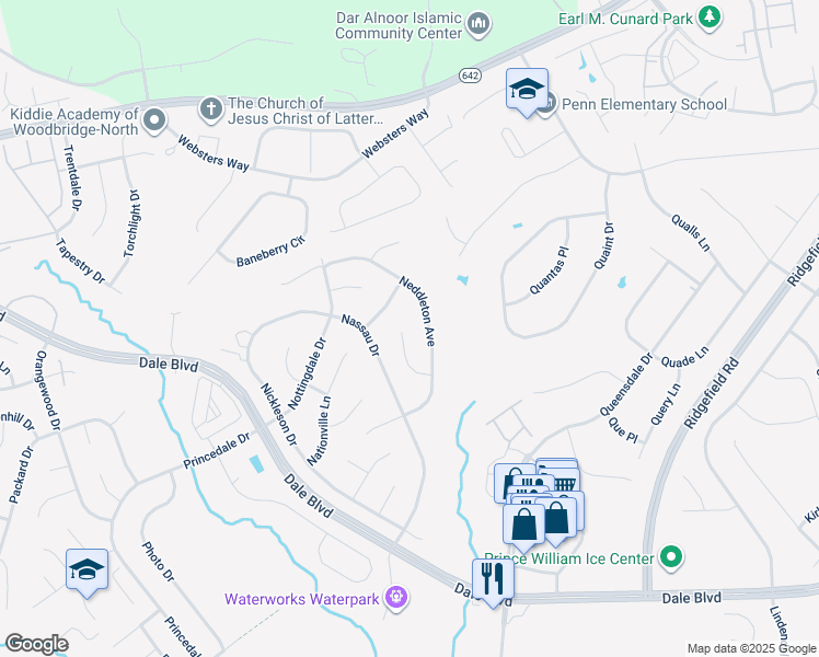 map of restaurants, bars, coffee shops, grocery stores, and more near 13237 Nancy Court in Woodbridge