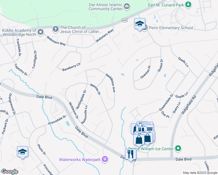 map of restaurants, bars, coffee shops, grocery stores, and more near 13237 Nancy Court in Woodbridge