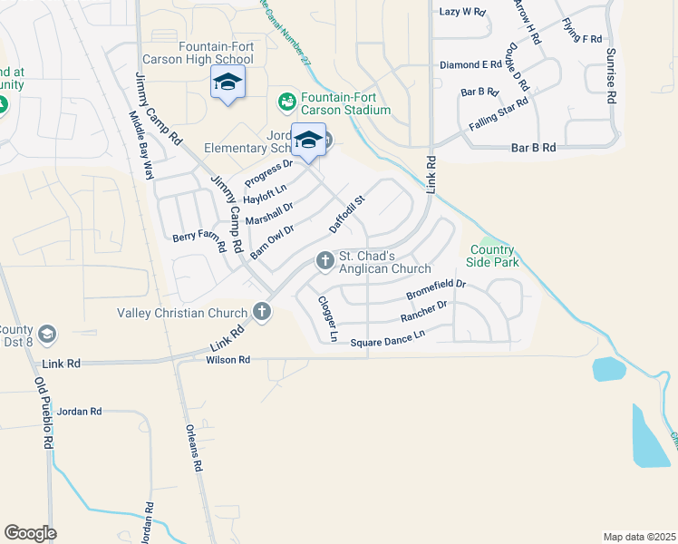 map of restaurants, bars, coffee shops, grocery stores, and more near 878 Candlestar Loop North in Fountain