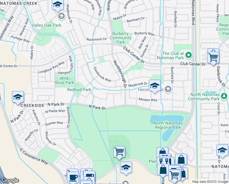 map of restaurants, bars, coffee shops, grocery stores, and more near 2523 Cantara Way in Sacramento
