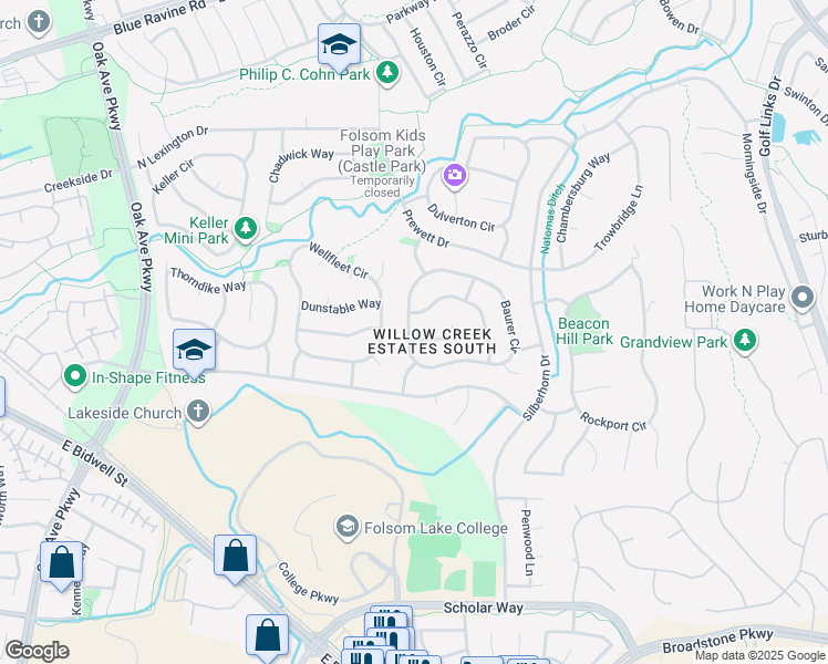 map of restaurants, bars, coffee shops, grocery stores, and more near 269 Baurer Circle in Folsom