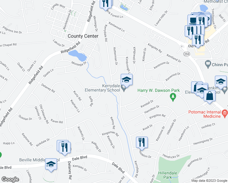 map of restaurants, bars, coffee shops, grocery stores, and more near 13110 Kerrydale Road in Woodbridge