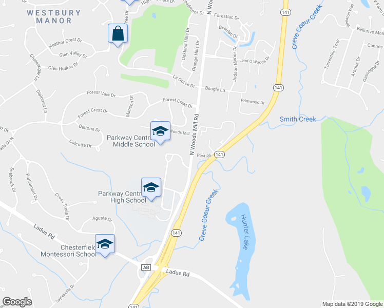 map of restaurants, bars, coffee shops, grocery stores, and more near 1080 West White Bridge Lane in Creve Coeur