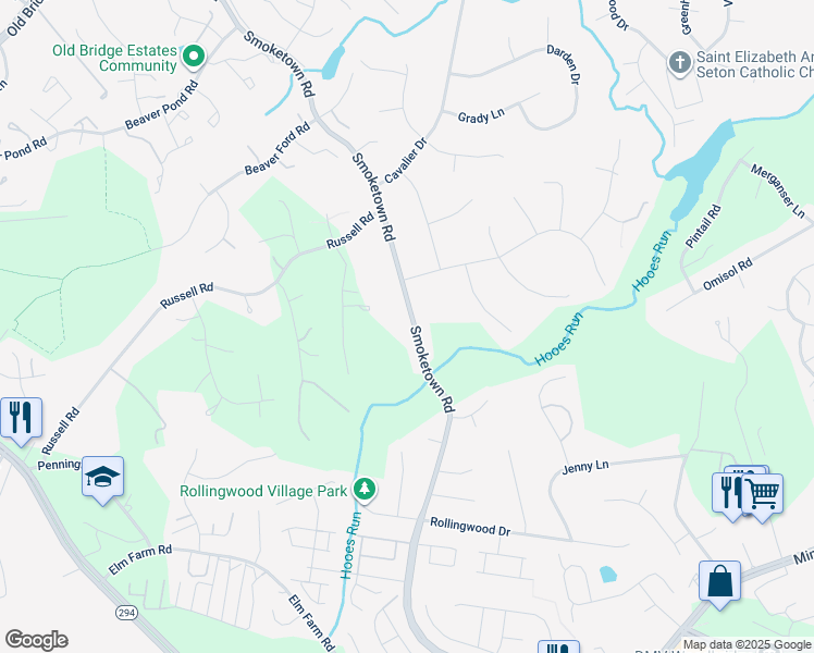 map of restaurants, bars, coffee shops, grocery stores, and more near 13020 Smoketown Road in Woodbridge