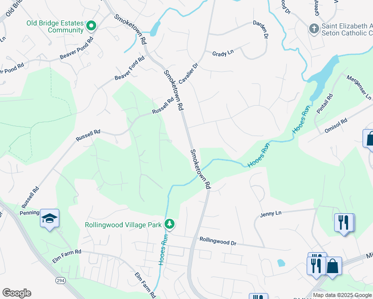 map of restaurants, bars, coffee shops, grocery stores, and more near 13020 Smoketown Road in Woodbridge