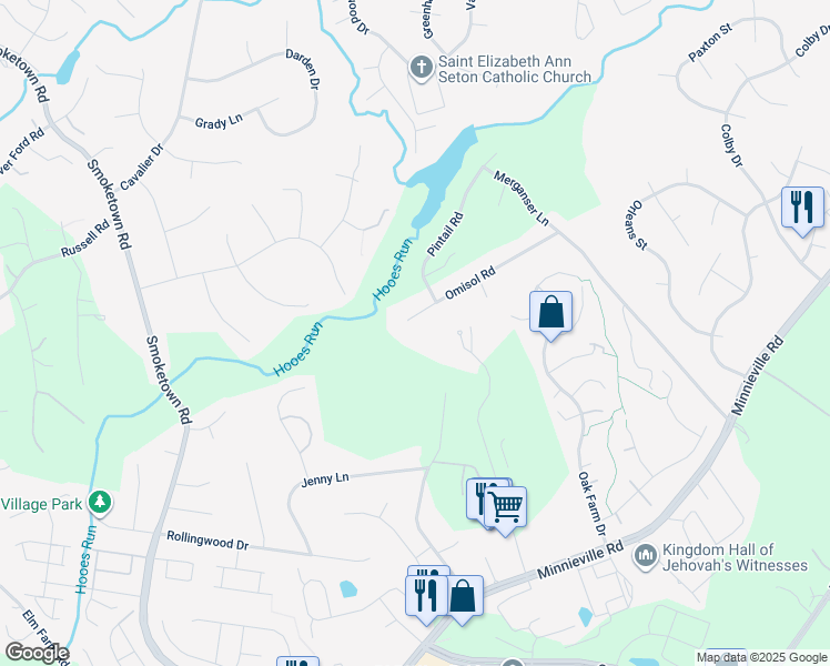 map of restaurants, bars, coffee shops, grocery stores, and more near 2759 Omisol Road in Woodbridge