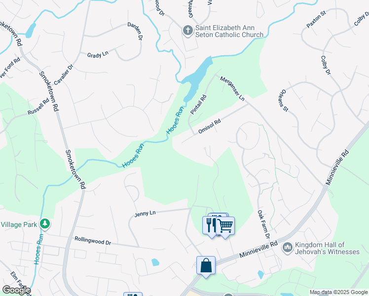 map of restaurants, bars, coffee shops, grocery stores, and more near 2759 Omisol Road in Woodbridge