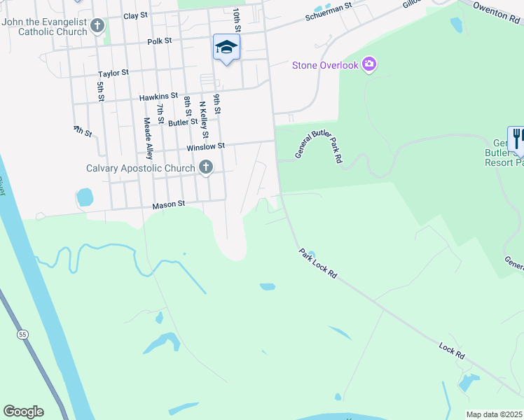 map of restaurants, bars, coffee shops, grocery stores, and more near Park Lock Road in Carrollton