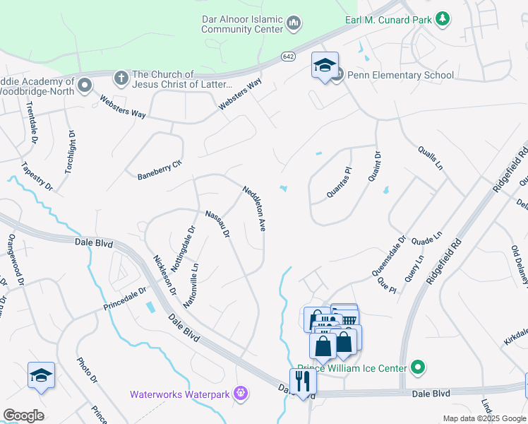 map of restaurants, bars, coffee shops, grocery stores, and more near 5566 Neddleton Avenue in Woodbridge